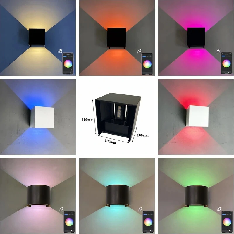 (image for) 9W Tuya WIFI Smart RGB LED Wall Lamp Outdoor Waterproof Cube RGBW APP Dimming Exterior Wall Light Atmosphere Washer Light